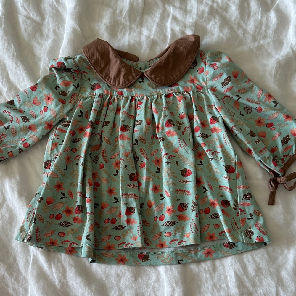Floral Kids Top with Brown Collar